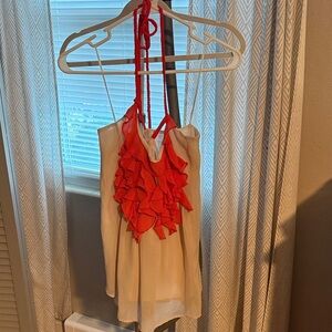 Elegant Cream and deep orange Ruffle Halter Top